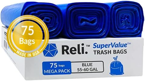 Reli. פיקוח על 55-60 גלון תיקי מיחזור | 75 ספירה | תיקי אשפה כחולים